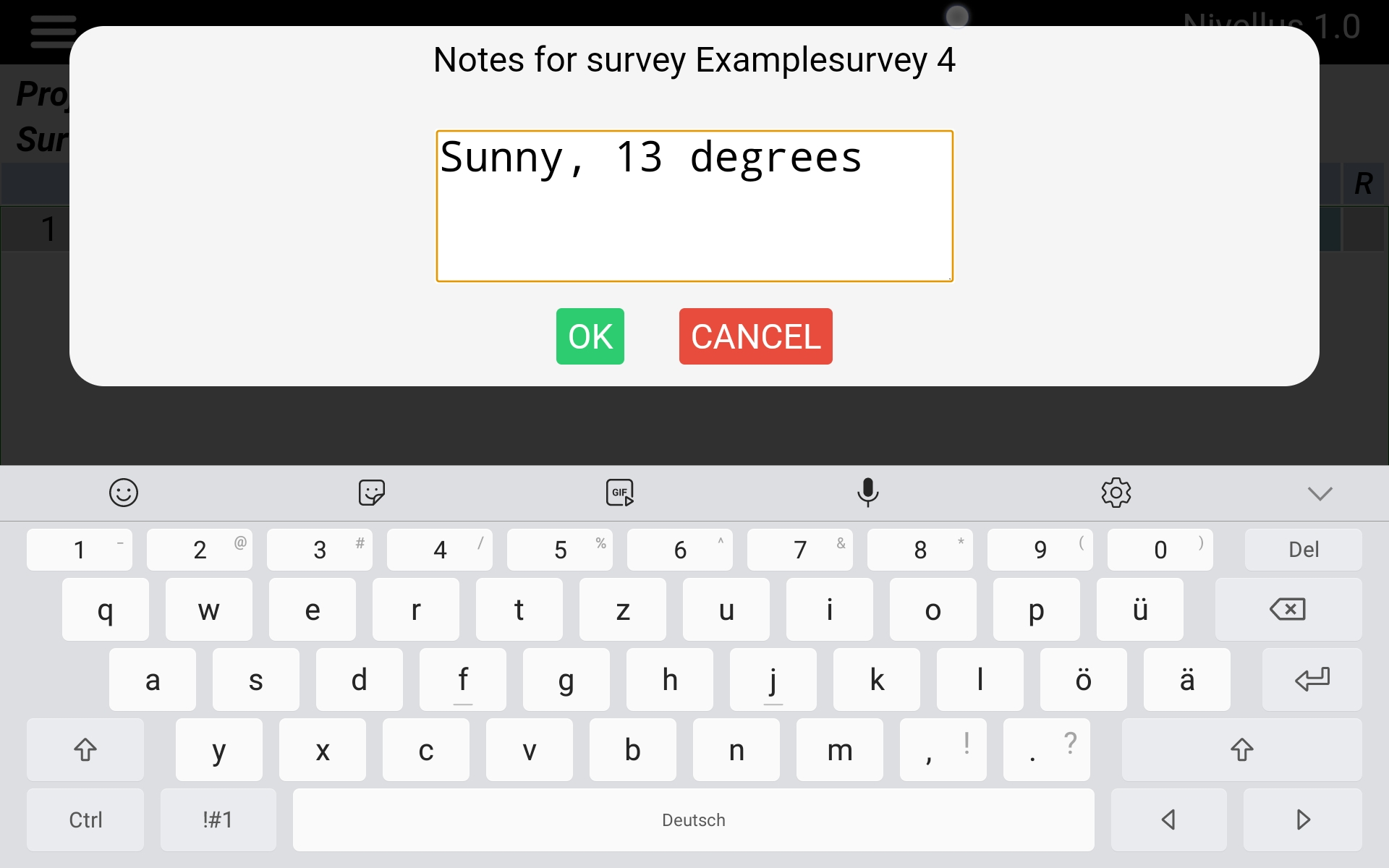 Input notes for example survey