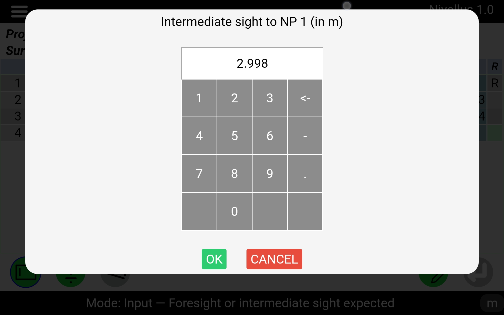 Input intermediate sight in table