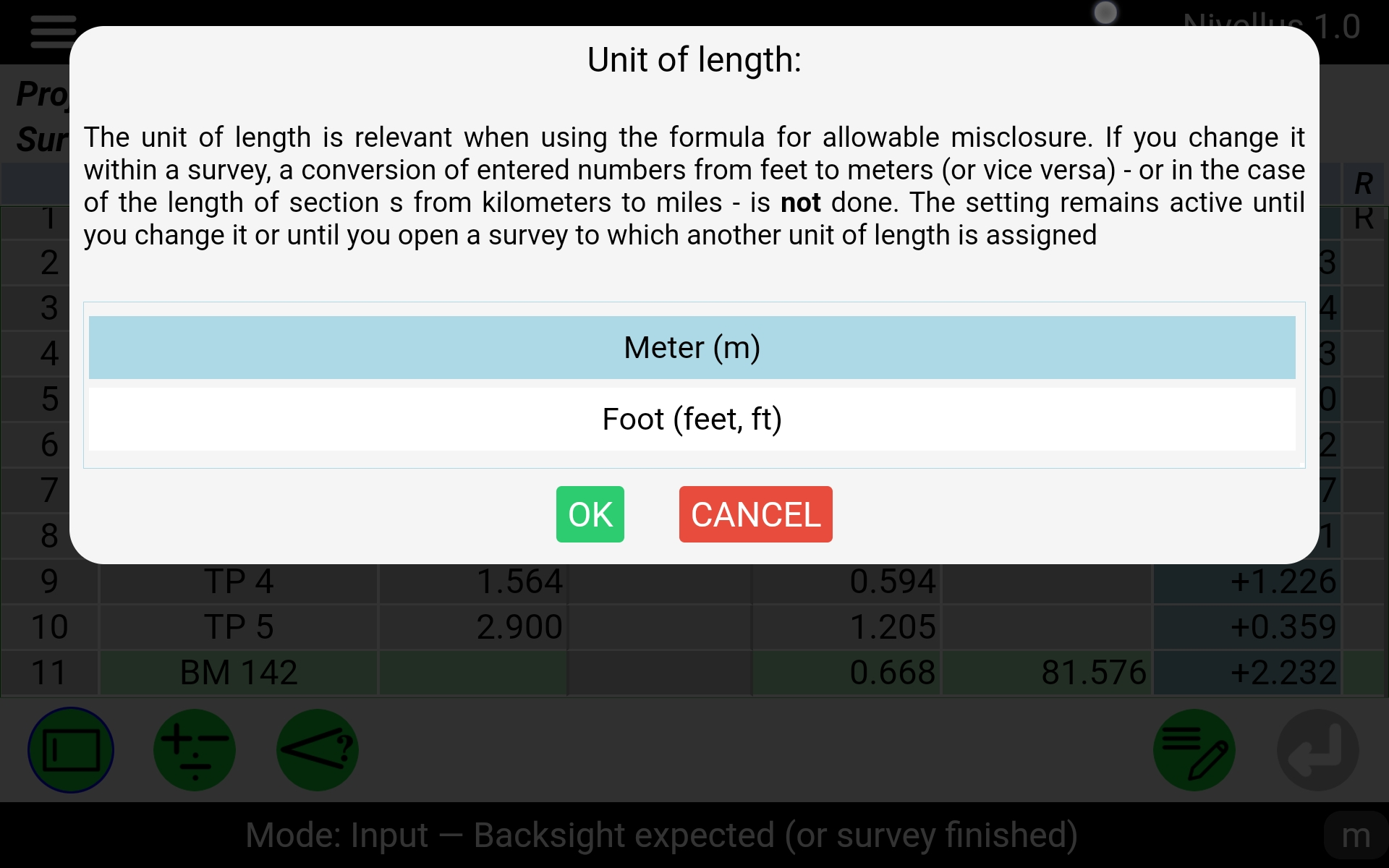 Select unit of length - meter / feet